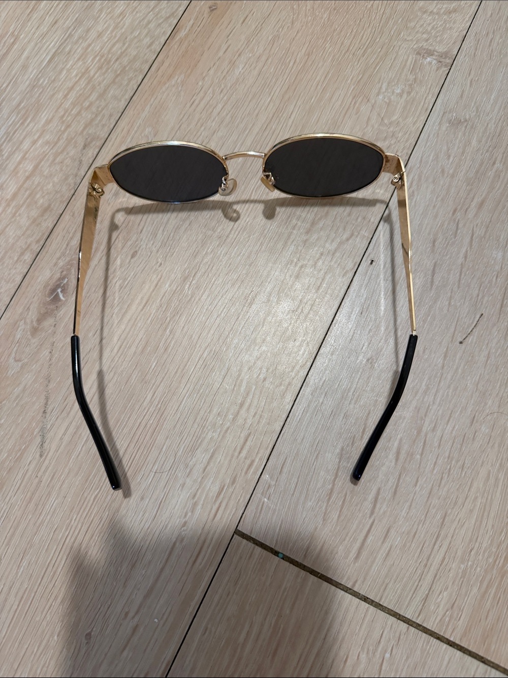 Gold Oval Sunglasses with Black Lenses - Picture 2 of 5